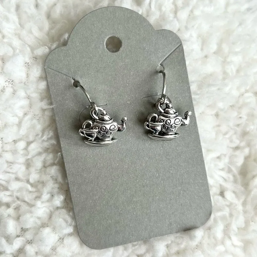 3/$15 Silver Dainty Teapot and Teacup Dangle Earrings